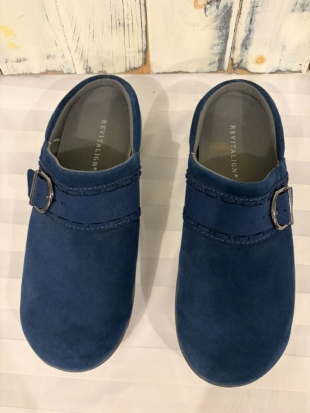 Waco Siesta Southwest Revitalign Orthotic Suede Clog Shoe Sz 10B Marine Blue